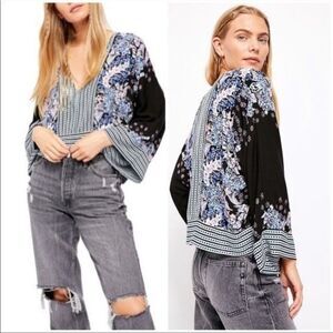 Free People Mix N Match Oversized Floral Kimono Crop Top Small